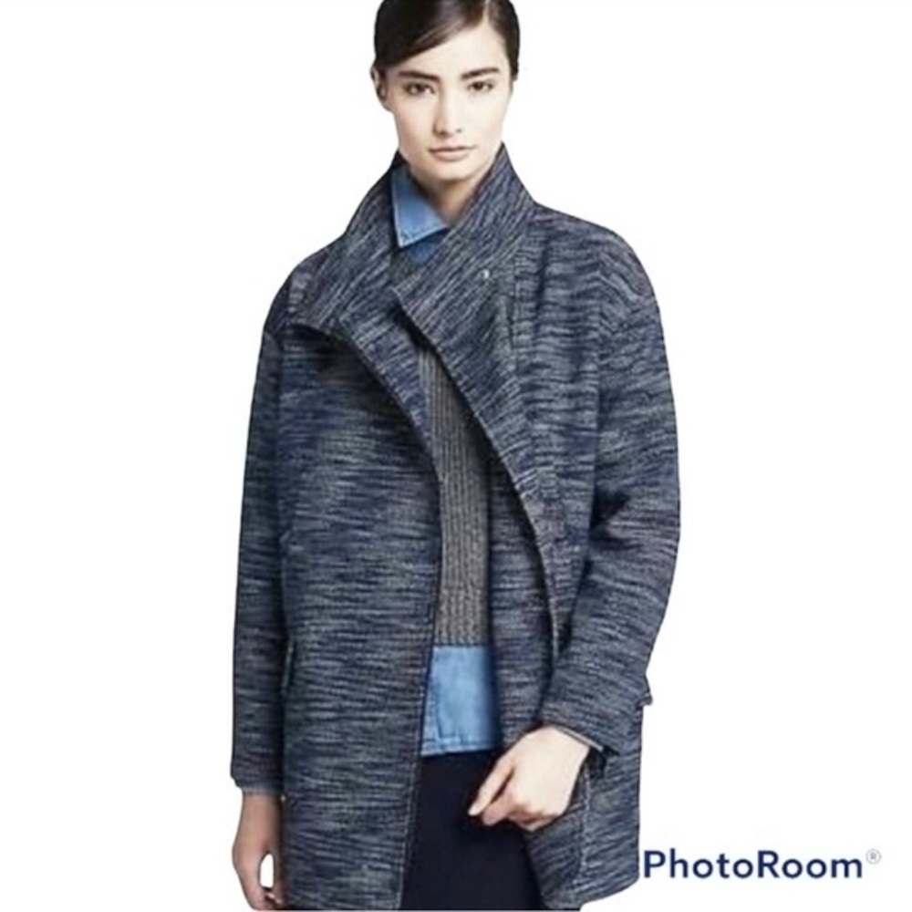 Banana Republic Blue Tweed Moto Cocoon Textured Dolman Sleeve Oversized Coat XS